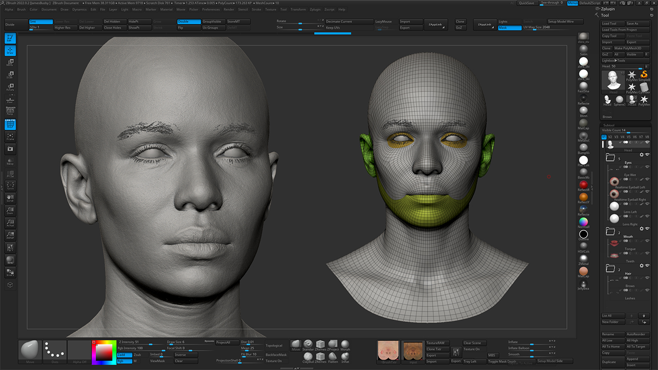 Realistic head sculpt in Zbrush